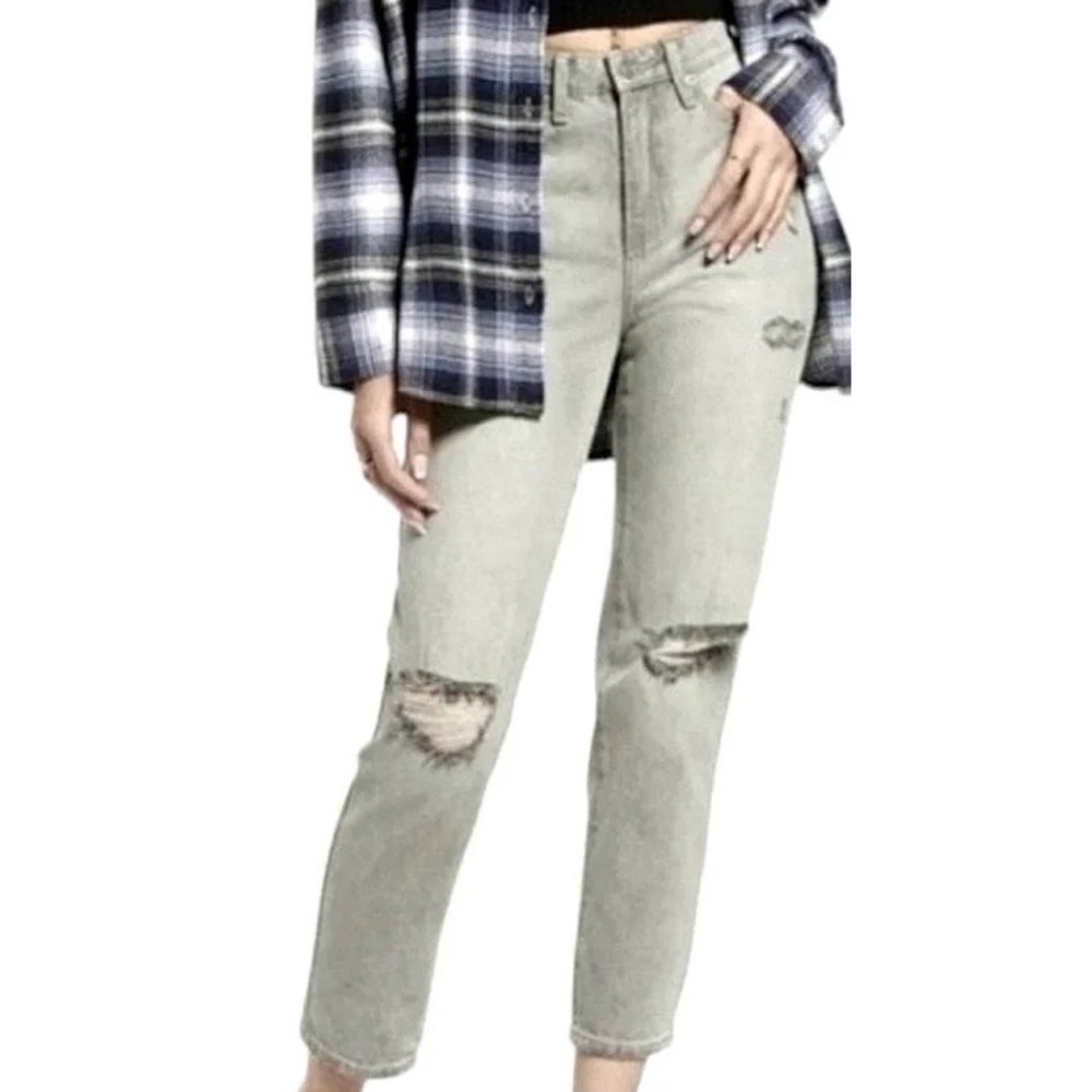 BP Distressed Ripped Mom Jeans Faded Gray Wash Denim Comfort Fit Size 23
